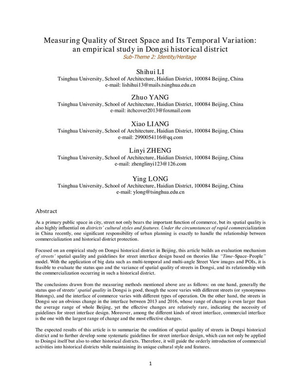 Measuring Quality of Street Space and Its Temporal Variation: An Empirical Study in Dongsi Historical District