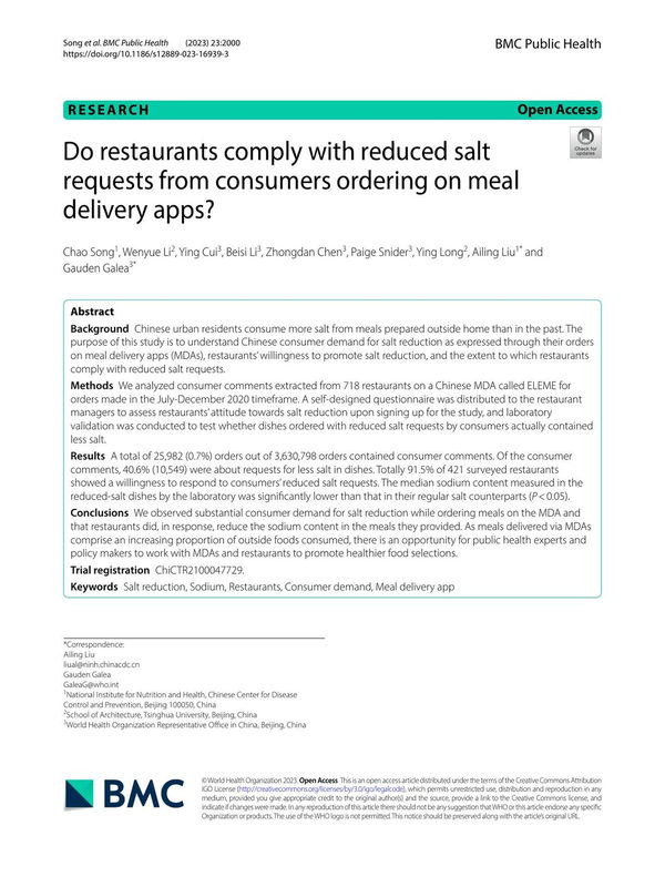 Do restaurants comply with reduced salt requests from consumers ordering on meal delivery apps?