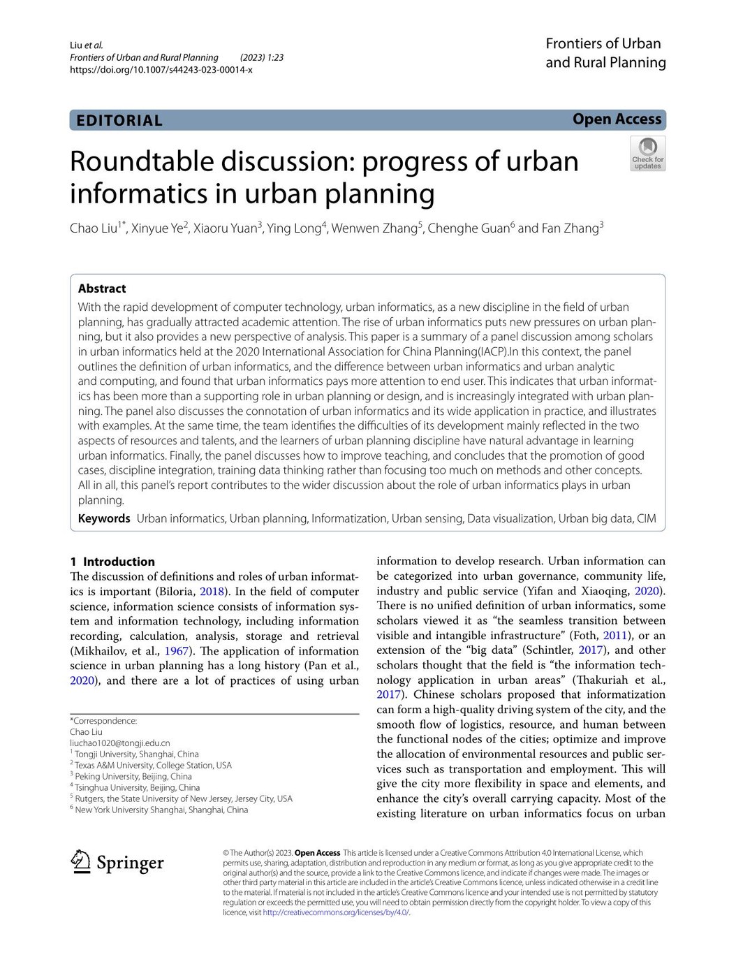 Roundtable discussion: progress of urban informatics in urban planning