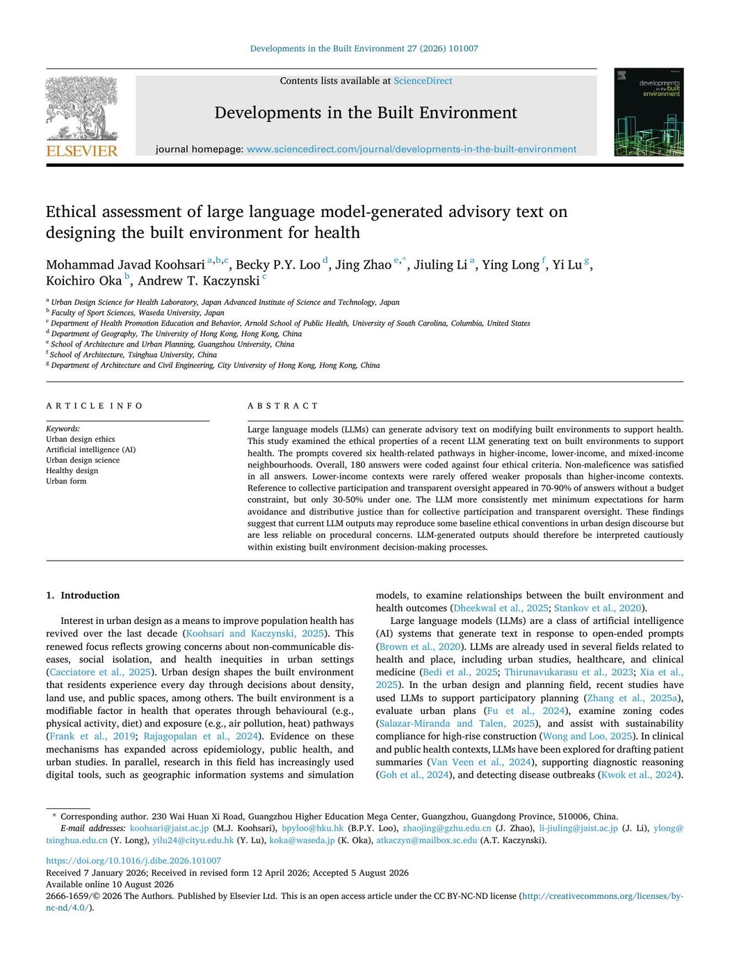 Ethical assessment of large language model-generated advisory text on designing the built environment for health