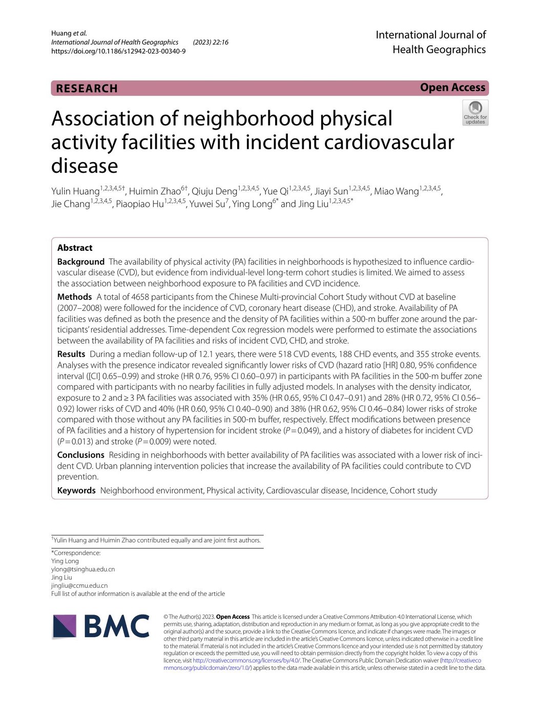 Association of neighborhood physical activity facilities with incident cardiovascular disease