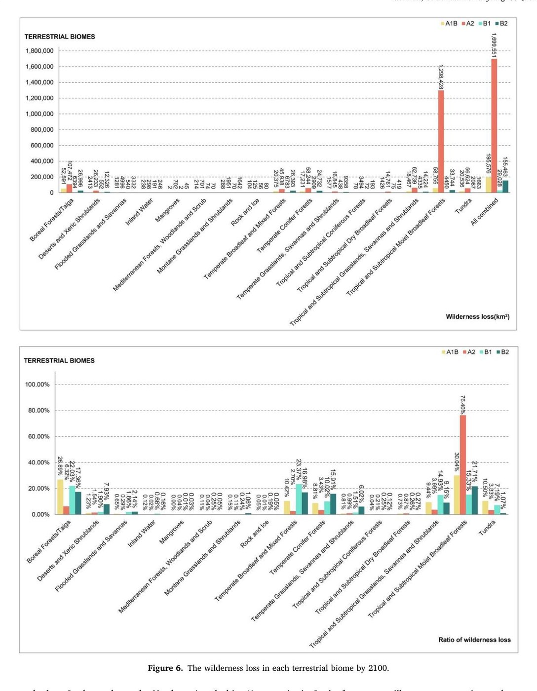 Global projections of future wilderness decline under multiple IPCC Special Report on Emissions Scenarios