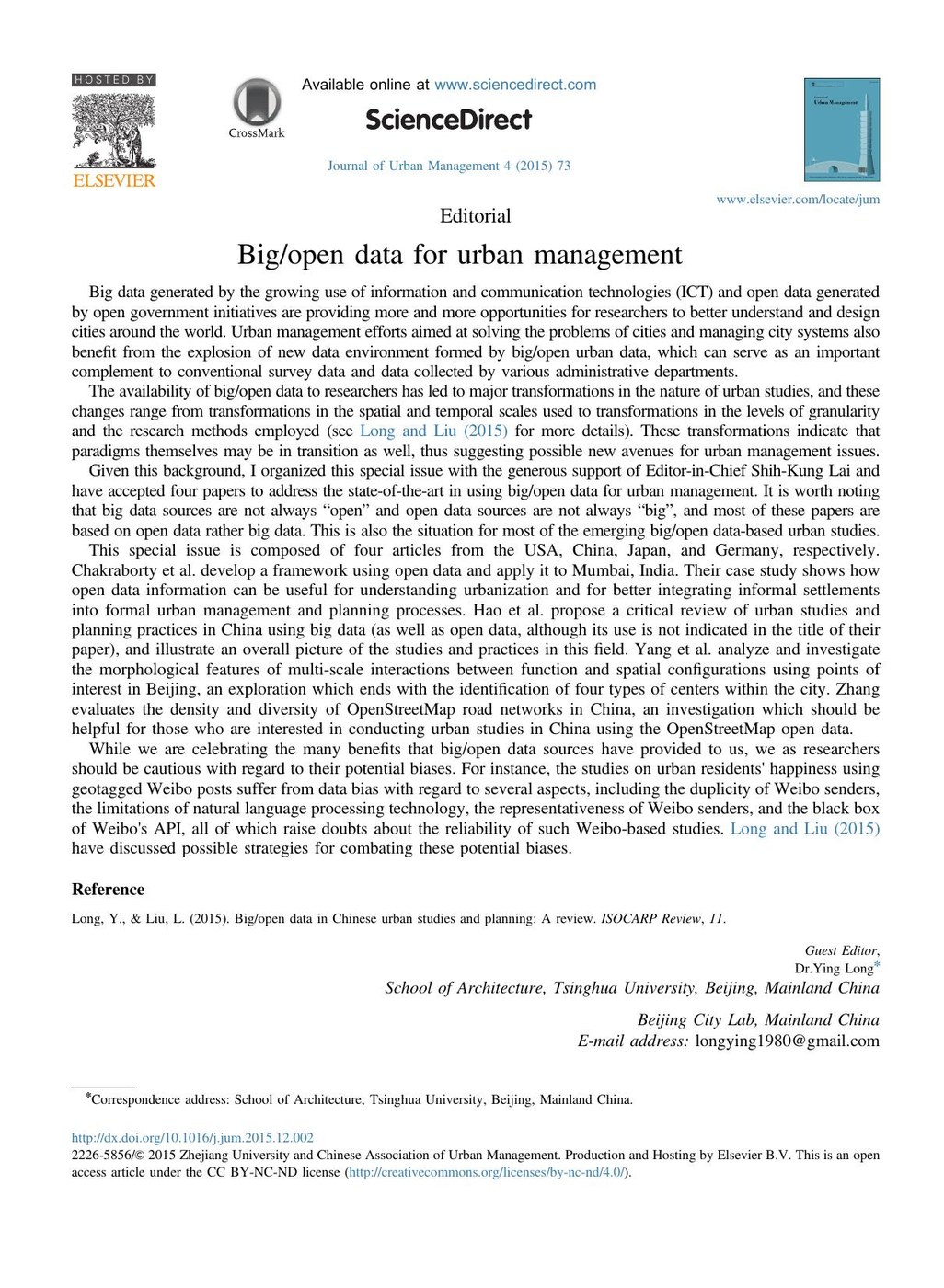 Big/open data for urban management
