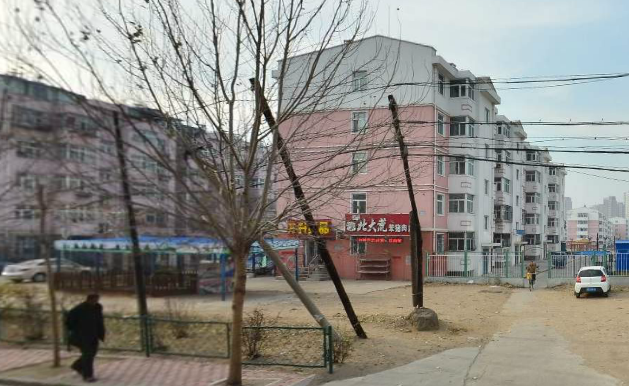Street-level residential and commercial landscape in Qiqihar